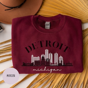 Detroit Michigan Sweatshirt, Detroit Skyline, Great Lakes Sweatshirt, Michigan Hoodie, Detroit Souvenir, Detroit Michigan Gift