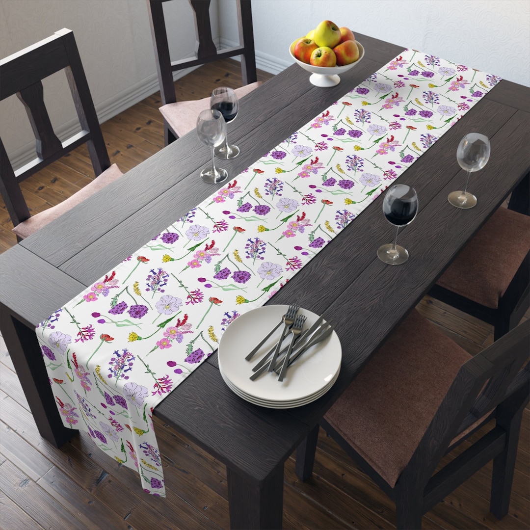 Runner Da Tavolo 40x180 Cm - Motivo Fiori Selvatici Primaverili - Decorazione Cucina E Sala Da Pranzo - Lavabile - Foto 4
