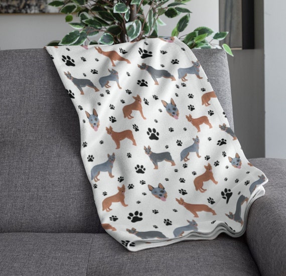 Australian Cattle Dog Blanket, Blue Heeler Dog Mom Gift, Velveteen Plush, Sherpa Fleece, Couch Throw, Home Decor, Hostess Housewarming Gift