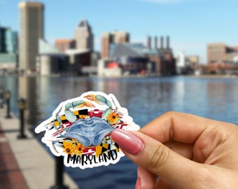 Maryland Crab Flag Sticker, Maryland Gifts, Baltimore Gifts, Ocean City Maryland, Maryland Sticker for Water Bottle, Laptop, Planner