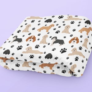 Cockapoo Blanket, Cockapoo Gift for Dog Mom, Cocker Spaniel Poodle Mix, Pet Bedding, White Velveteen Plush Throw, Sherpa Fleece, Home Decor