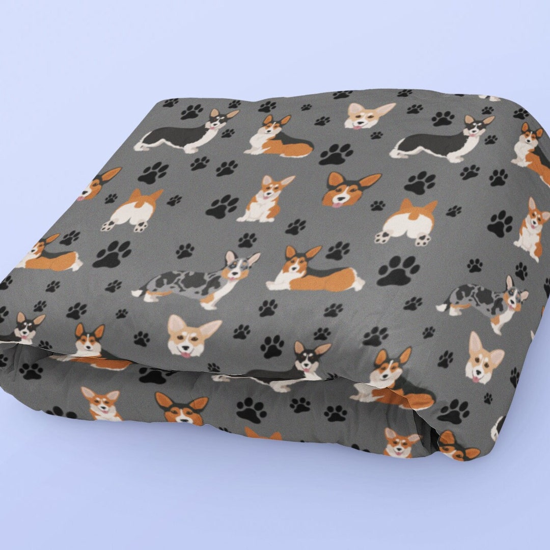 Corgi Gray Pastel Pattern Print Hooded Blanket