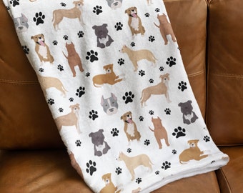 Couverture Pitbull, cadeau pour maman chien, cadeau de fête des mères, peluche velouté, polaire sherpa, literie pour animal de compagnie, jeté de canapé, race Bully, décoration d'intérieur