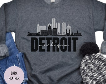 Detroit Michigan Sweatshirt, Detroit Skyline, Michigan Shirt, Michigan State Sweater, Detroit Shirt, Great Lakes Sweatshirt, Detroit Gift
