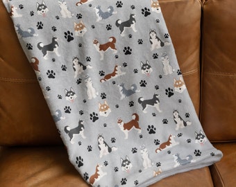 Manta Husky, regalo de mamá perro, felpa de pana, vellón sherpa, ropa de cama para mascotas, decoración del hogar, regalo de inauguración de la casa de anfitriona, regalo del Día de las Madres