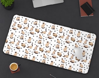 Siamese Cat Desk Mat, Gift for Cat Mom Dad, Cat Lover Gift, Cat Mousepad, Office Mat, Office Supplies, Gaming Mousepad, Deskpad for Work