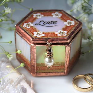 Spring engagement ring box with Love, Spring wedding ring box, Glass ring bearer box, Personalized ring case, Anniversary gift for couple