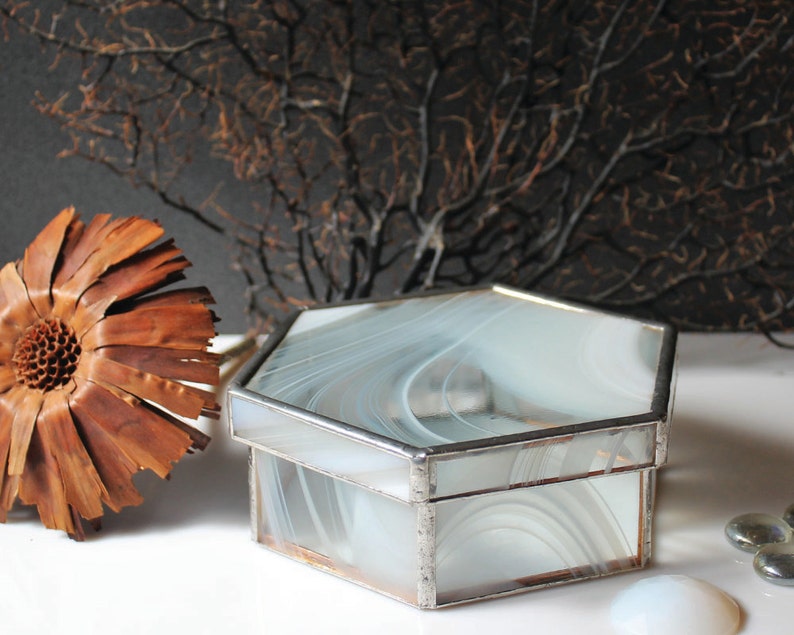 Geometrical glass box Hexagonal large jewelry box Silver Etsy