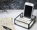 Universal cell phone stand & business card holder, Industrial design, Minimal holder for desk, Clear glass office organizer, Gift for him 