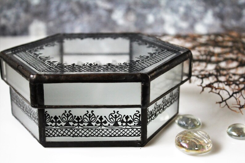 Gothic Jewelry Box Black Victorian Glass Box Unique Black Etsy