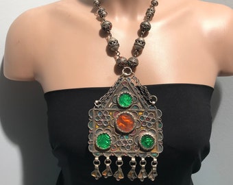 Vintage Berber Enamel Necklace: Moroccan Tribal Jewelry