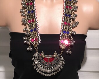 Vintage Kuchi Tribal Necklace: Silver Tone Belly Dance Choker