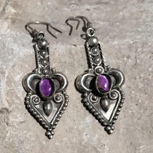 Vintage Amethyst earrings,Purple gemstone ,February birthstone ,Gift for her ,Vintage jewelry ,Amethyst dangles , silver, 1980s earrings