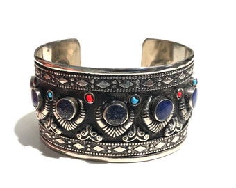 Lapis-armband-kuchi-manchet - lapis lazuli-steenarmband-antieke etnische Midden-Oosterse armbandarmband