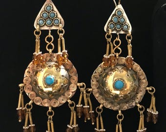 Handcrafted Carnelian Turkman Earrings, Vintage Afghan Boho Jewelry