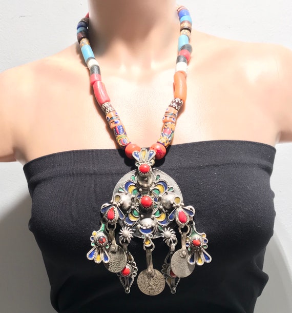 Moroccan Necklace, Berber Necklace, Moroccan Enam… - image 3