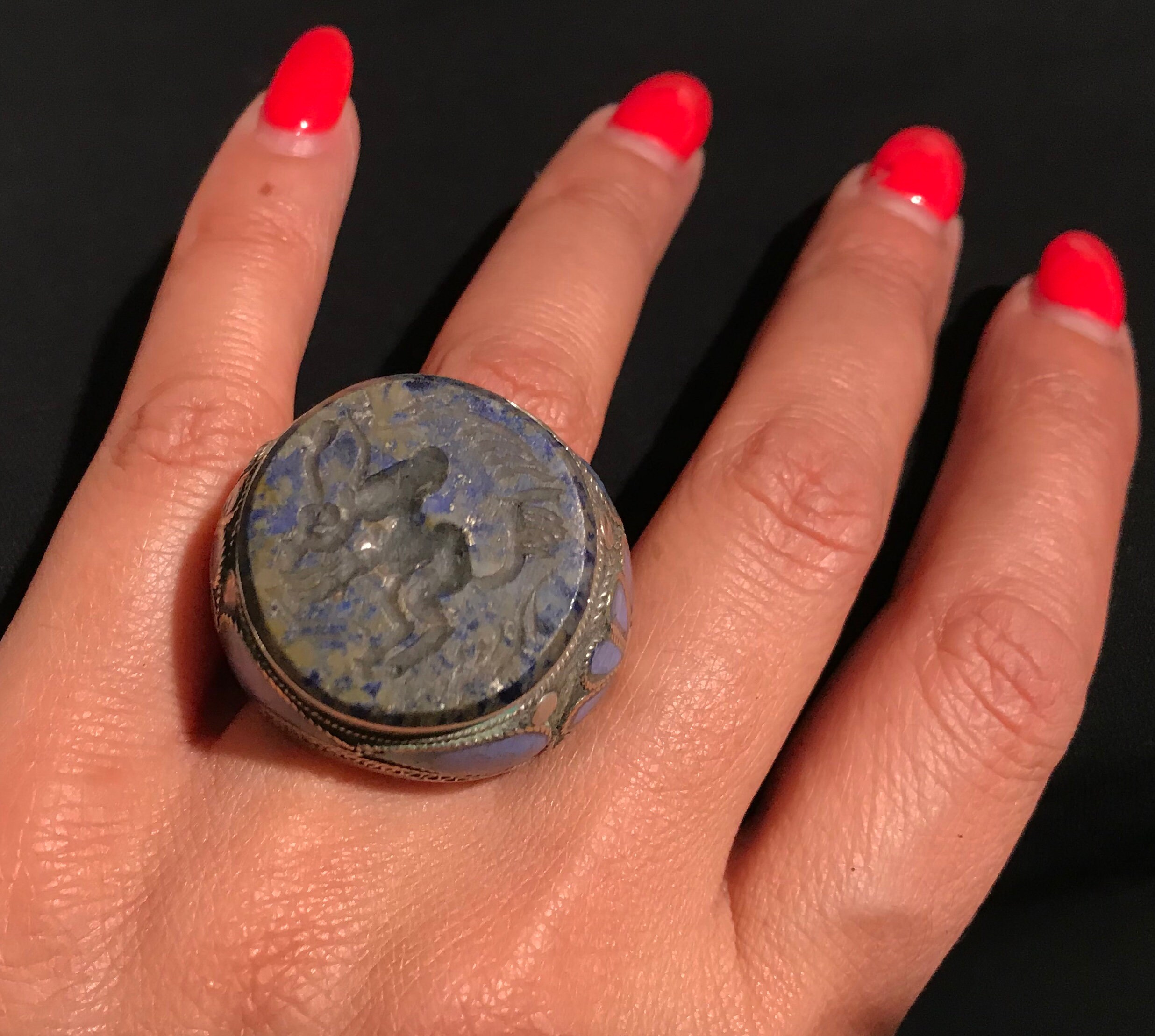 サイズ8 ラピスラズリリング - アフガニスタンの部族スタイル