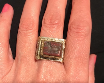 Handcrafted Afghan Tribal Ring: Engraved Red Howlite , Size 8.5