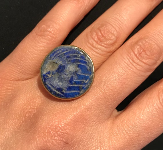 Size 8 Vintage Lapis Ring , Turkmen Lapis Lazuli … - image 1