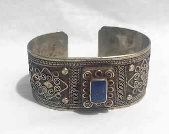 Vintage Turkmen Lapis Cuff Bracelet, Afghan Tribal Jewelry