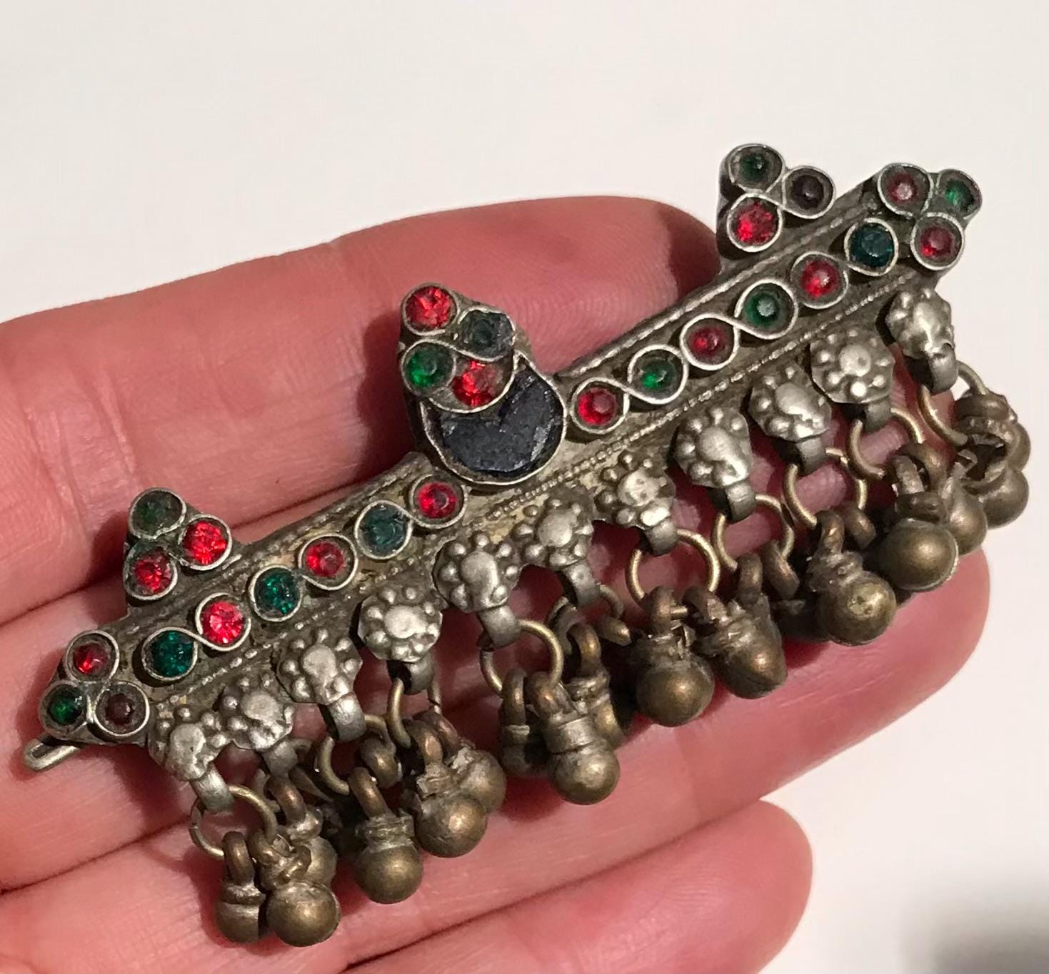 Vintage Kuchi Tribal Hair Slide Nomadic Hairpin Belly dance Jewelry  with bells Kuchi Jewelry — Vintage and new tribal and Kuchi jewelry  main image 2