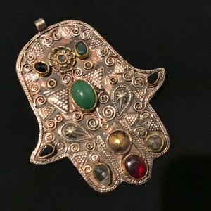 Khamsa Pendant,Khamsa Hands Of Fatima,Protection Pendent,khamsa Jewelry,Blessing Necklace, Golden Brass Decorate