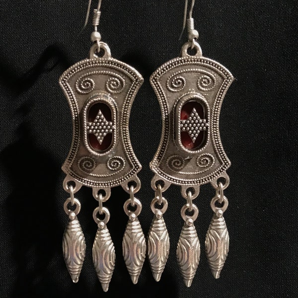 Boucle d’oreille tribale - Boucle d’oreille de style kazakh Boucle d’oreille nomade - Bijoux tribaux, bijou du Moyen-Orient, Bijoux tribaux de danse du ventre Bijoux tribaux Boho..