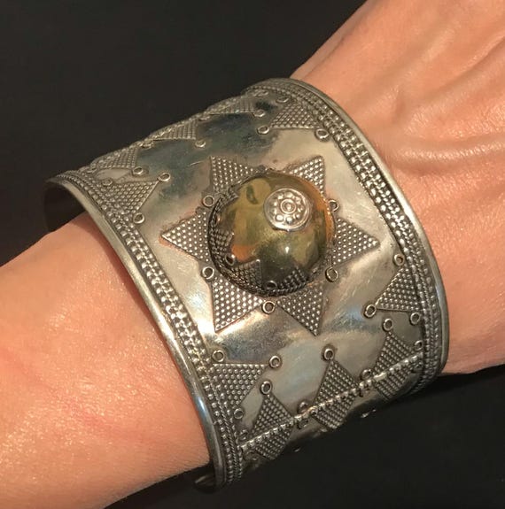 Turkmen Cuff Bracelet: Afghan Tribal Jewelry, Unisex Metal Bangle