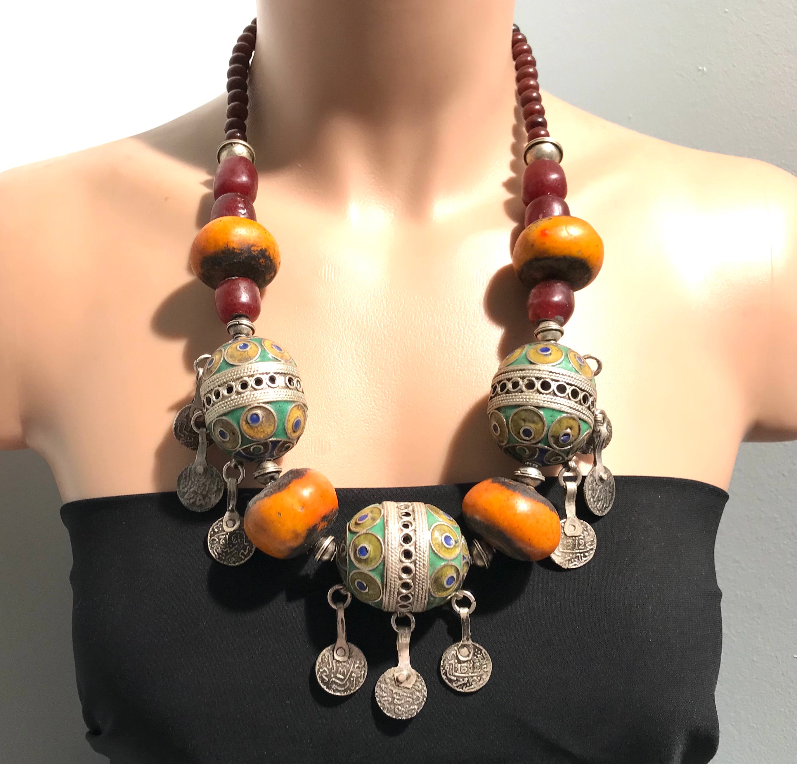 Moroccan Necklace Berber Necklace Moroccan Enamel Necklace Necklace Vintage Necklace Tribal Jewelry Moroccan Treasure Tuareg Necklace