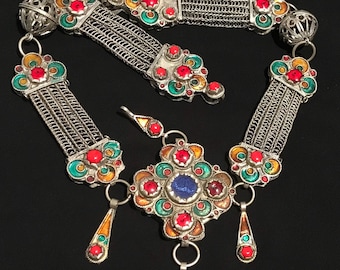 Moroccan Enamel Berber Necklace Connectors: Tribal Jewelry Pendant