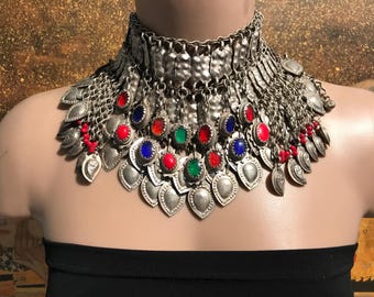 Antique Choker, Tribal Necklace-Kuchi Jewelry -Afghan kochi Tribe-Exotic  statement necklace-collectible Necklace-