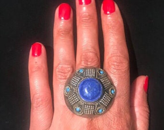 Size 8  Lapis Ring- Afghan Tribal lapis lazuli Ri… - image 2