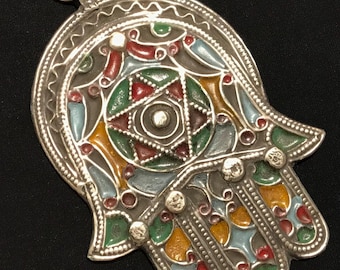 Enamel Hamsa Hand Wall Decor: Middle Eastern Spiritual Protection