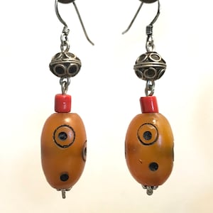 Handmade Moroccan Bead Earrings: Tarnished Silver African Jewelry