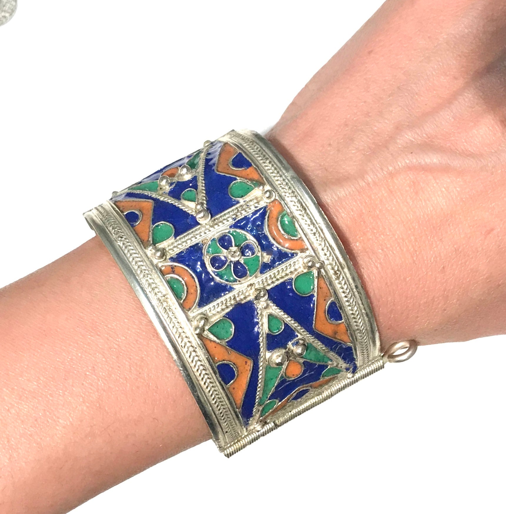 Bracelet Manchette Artisanal Berbère - Émaillé Avec Cabochons - Alliage - Occasion