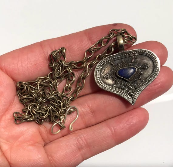 Authentic Lapis Lazuli Turkmen Necklace: Vintage Metal Jewelry (20