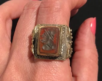 Handcrafted Afghan Tribal Ring: Engraved Carnelian, Size 10