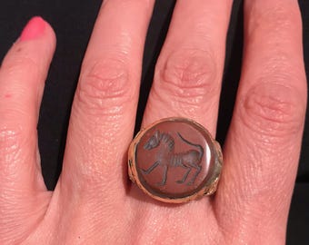 Handcrafted Afghan Tribal Ring: Engraved Red Howlite , Size 7