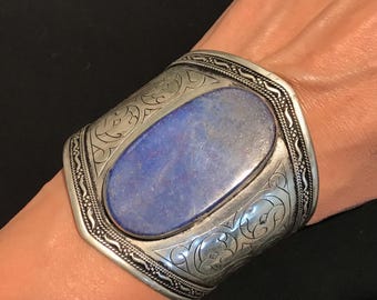 Lapis Lazuli Cuff Bracelet: Ethnic Kuchi Tribal Jewelry