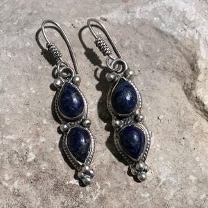 Lapis Earrings  - Vintage Lapis Earrings - Lapis Lazuli Earrings - Gemstone Earrings  - September Birthstone - Handmade Earring