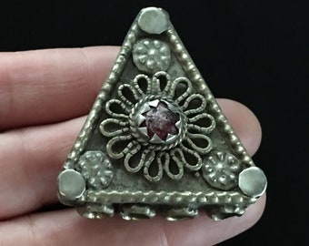Vintage Kuchi Tribe Triangle Connector, Afghan Silver Tone Pendant