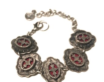 Kazakh Bracelet: Tarnished Silver Tone Tribal Jewelry