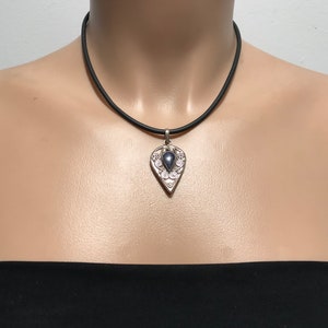 Vintage Lapis Lazuli Necklace: Coin Silver Tribal Pendant (17”)