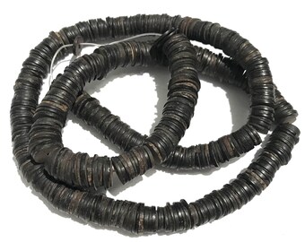 Old Ebony Wood Beads: Natural Brown Spacers, 28" Strand