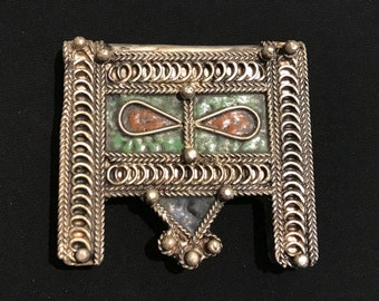 Tarnished Silver Berber Pendant: Moroccan Tribal Jewelry