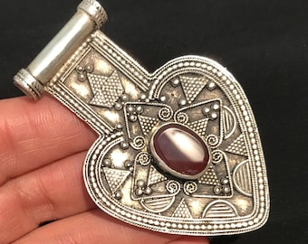 Turkoman Carnelian Heart Pendant: Afghan Tribal Necklace