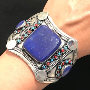 Lapis Bracelet-Kuchi Cuff -Lapis Lazuli Stone Bracelet-Ethnic Middle Eastern Bracelet Bracelet, Tribal Jewelry