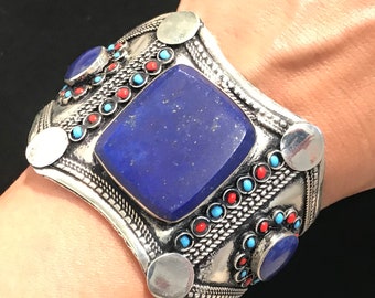 Lapis Lazuli Cuff Bracelet: Ethnic Kuchi Tribal Jewelry