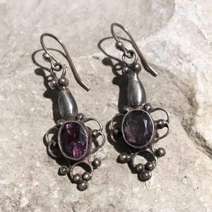 Vintage Amethyst earrings,Purple gemstone ,February birthstone ,Gift for her ,Vintage jewelry ,Amethyst dangles , silver, 1980s earrings