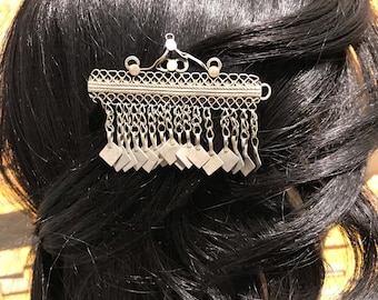 Vintage Kuchi Tribal Hair Clip: Afghan Metal & Glass Bead  display picture 3